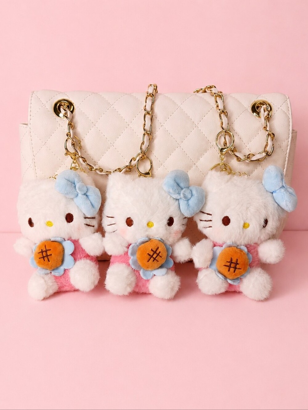 Set of 3 Plush LARGE BAG CHARMS Kitty Bag Charms Keychains Kawaii Backpack